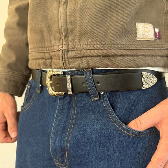 Y2K Black Silver Western Belt – Vintage Style, Fits 26–34, Unisex, Brand New - Picture 4 of 4